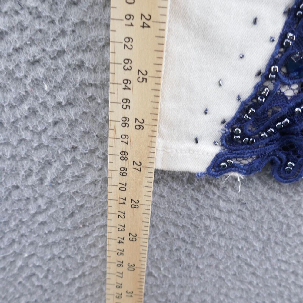 Soft Surroundings Parisa Beaded Lace‎ Ankle Jeans 8 White Blue Embellished - Picture 12 of 14